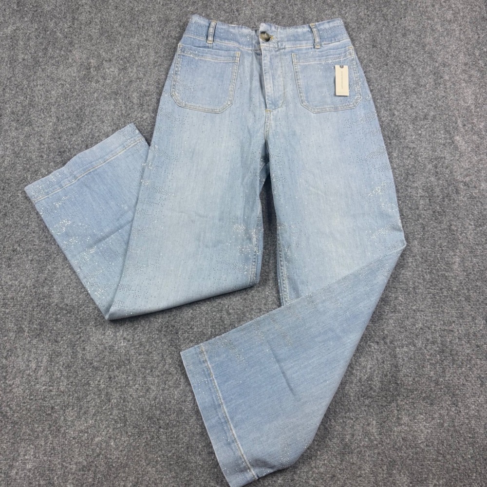 Maeve Collette Wide Leg Jeans Women 29 Blue Sparkle Full Length High-Rise NWT